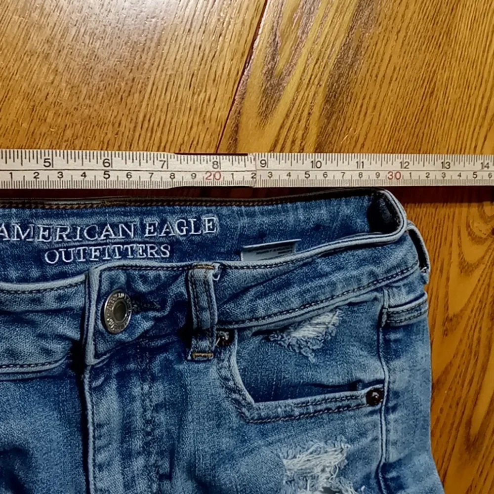 AMERICAN EAGLE JEAN SHORTS WOMENS 4 BLUE Preowned Super Stretch Denim Distressed